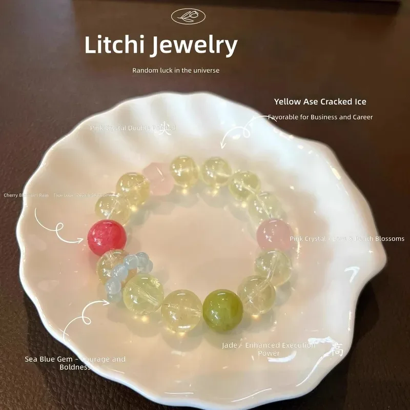 [Golden Autumn] 2025 New Natural Lemon Crystal Citrine Cherry Blossom Rain Powder Crystal Xiuyu 12MM Bracelet