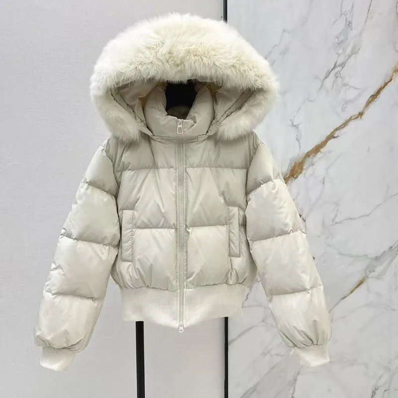 سترة نسائية كاجوال دافئة مقاومة للرياح، سترة عالية الجودة، 2025، شتاء، وصول جديد، طراز Y2K، سترة قصيرة بياقة من فرو الثعلب #1