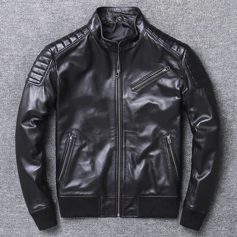 Pilot Sheepskin Real Men Leather Jacket Slim Short Aviation Motorcycle Genuine Leather Bomber Jacket Large Size 4XL Flight Coats