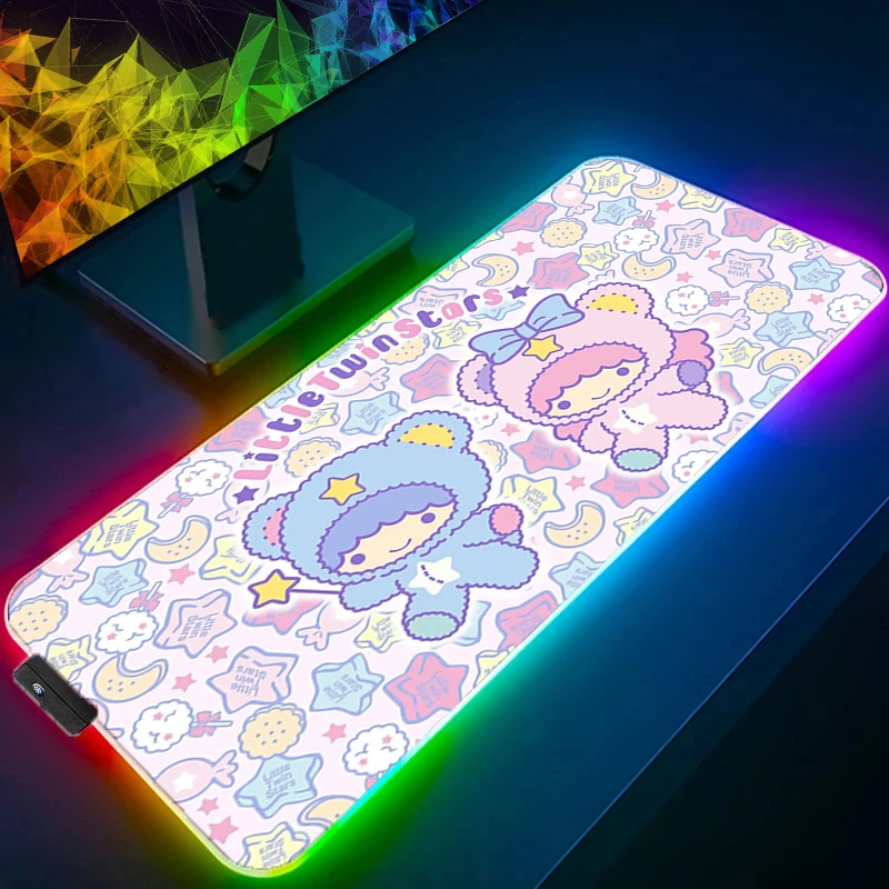 

RGB Large Gaming Mouse Pad L-little T-twin Star Anime PC Computer Gamer Desk Mat Backlight XXL Laptop LED Mousepad Backlight