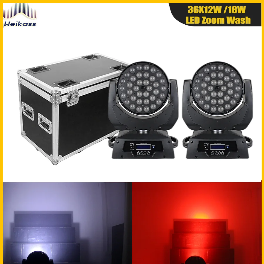 Weikass-Luz LED RGBWAUV 6 en 1 con cabezal móvil, dispositivo de iluminación con Zoom de lavado de 36x18W, para escenario, DJ, fiestas, discotecas, bares y bailes