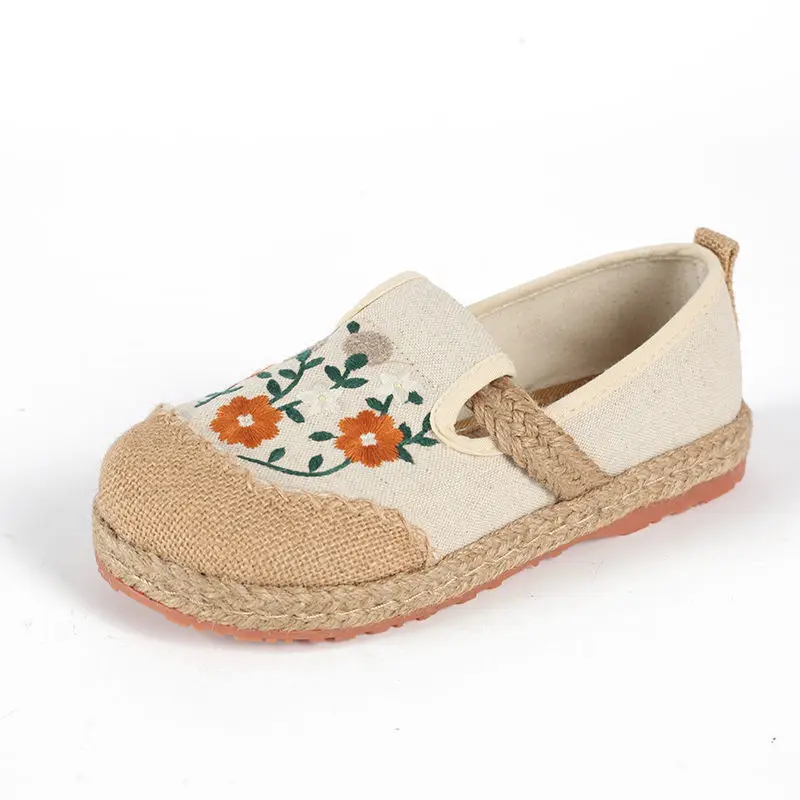 2024 spring women flat-heeled low-top embroidered shallow-mouth shoes literary ethnic women's shoes linen casual shoes