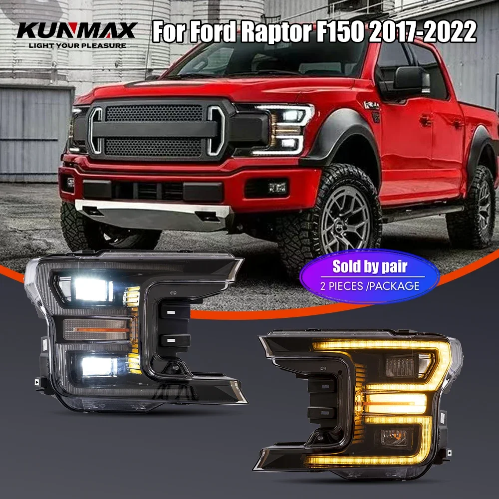 

Пара светодиодных автомобильных фар в сборе для Ford Raptor F150 2018-2020, передние фары DRL, указатели поворота, фары Plug and Play