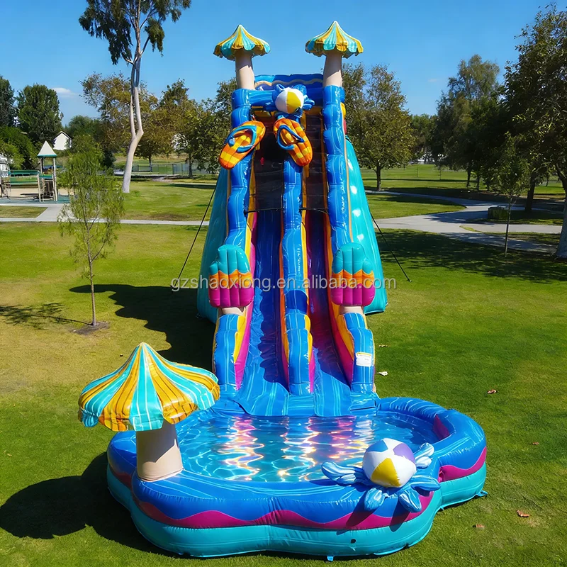 Outdoor Commercial Hawaii Theme Slide Kids Adult Inflatable Beach Party Water Slide Giant Inflatable Water Slide with Pool