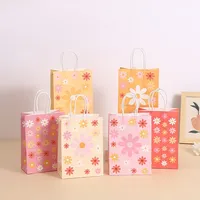 6Pcs Sweet Daisy Theme Paper Gift Packing Bags with Handle Flower Candy Bag for Baby Shower Wedding Birthday Party Decoration
