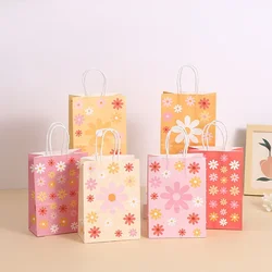 6 pezzi sacchetti di imballaggio regalo di carta a tema margherita dolce con manico sacchetto di caramelle fiore per Baby Shower decorazione festa di compleanno di nozze