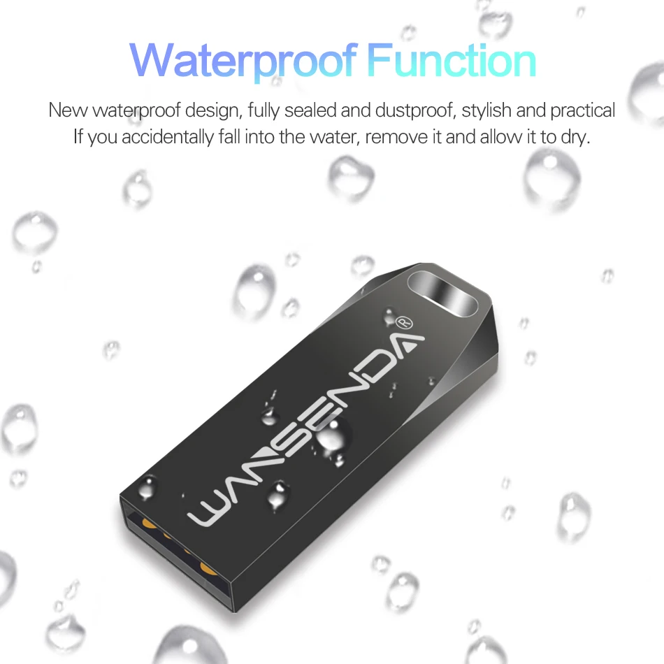 WANSENDA-unidad Flash USB de Metal, Pendrive de 64GB, 32GB, 16GB, 8GB y 4GB, resistente al agua, 128GB