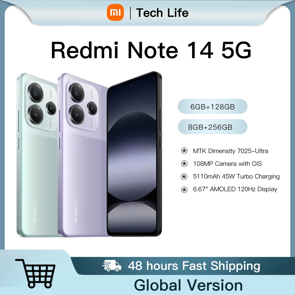 Глобальная версия Xiaomi Redmi Note 14 5G NFC смартфон MTK Размер 7025-Ультра 108 МП камера 45 Вт с турбозарядкой