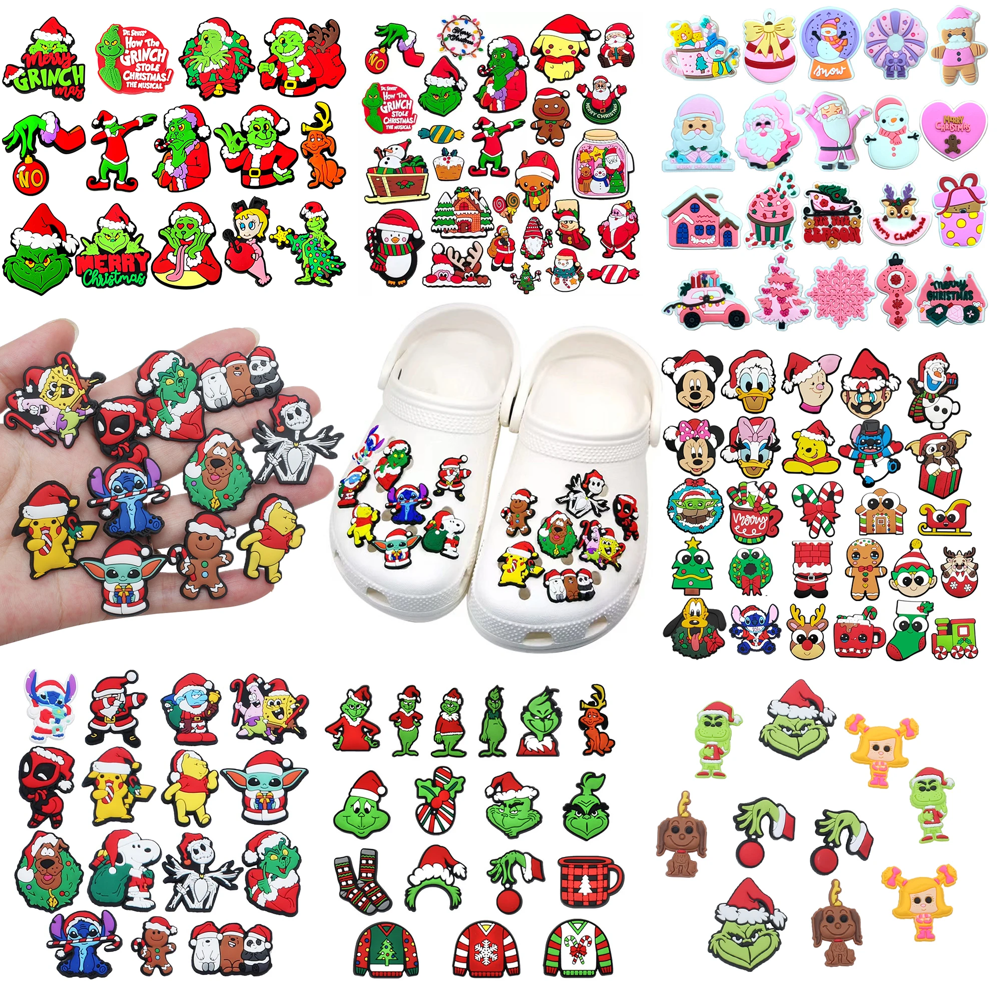 Mesuca Mixed Random Christmas Series 20-100 Shoe Charms For Sandals,Shoe Decoration Accessories Shoe Pins Great Gift For Men Wom