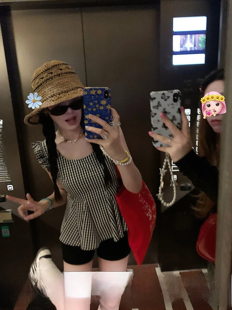 

Женский летний винтажный топ Stberry Jump в корейском стиле с клетчатым узором, с эффектом утягивания талии, универсальный, для создания стройного силуэта