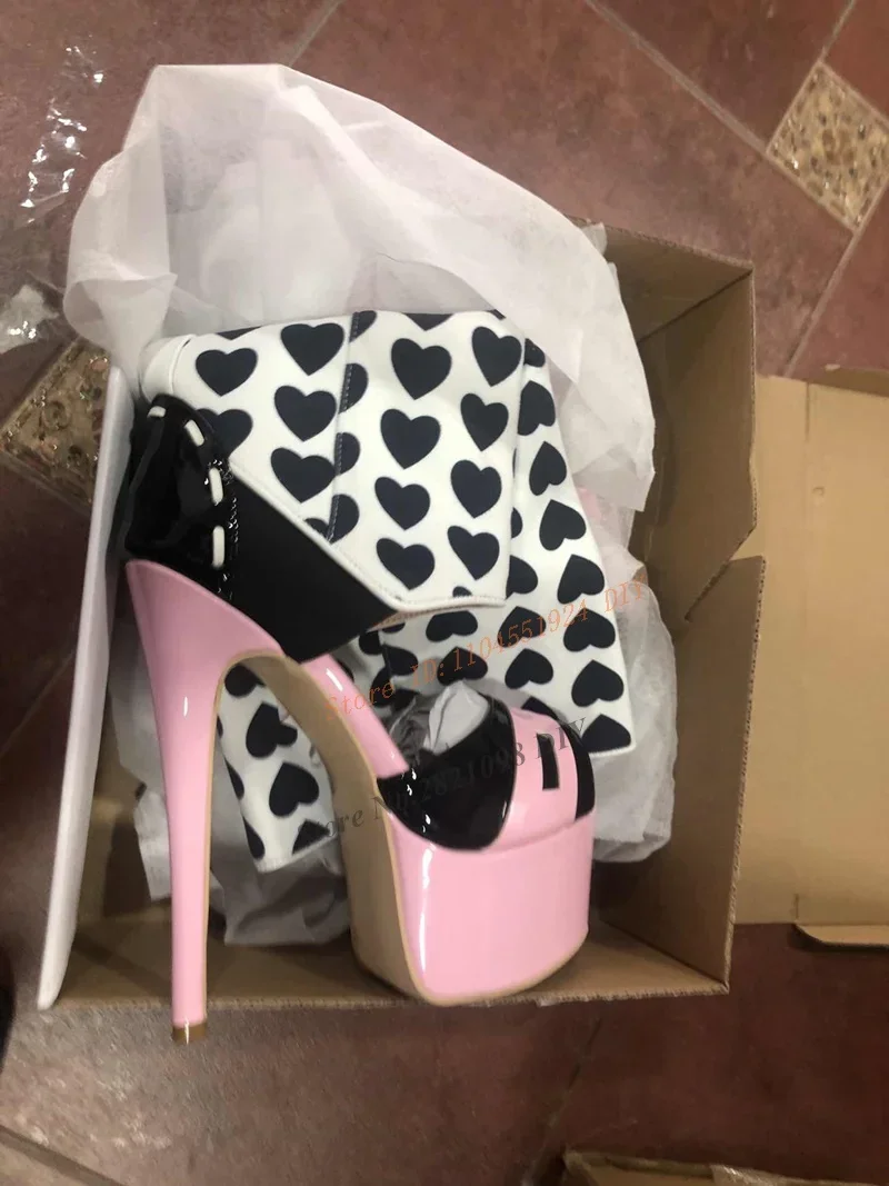 Thin Heeled Pink Polka Dot Knee-High Sandal Boots Women Patchwork Leather Peep Toe Summer Boots Stiletto Club High Heel Shoes view 6