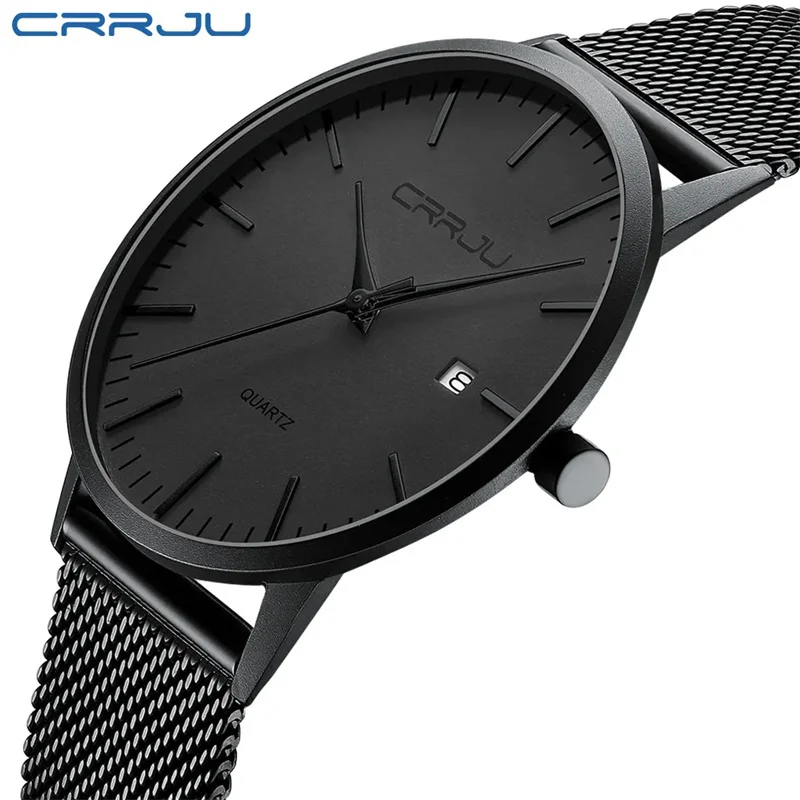 CRRJU 2172 Black wholesale Luxury fashion ultra thin minimal Japan movement men quartz watch reloj montre montres hommes