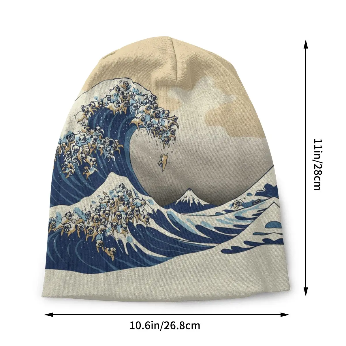 Custom Great Wave Off Kanagawa Pugs Beanies Caps For Hip Hop Winter Warm Knitting Hat Adult Katsushika Hokusai Bonnet Hat