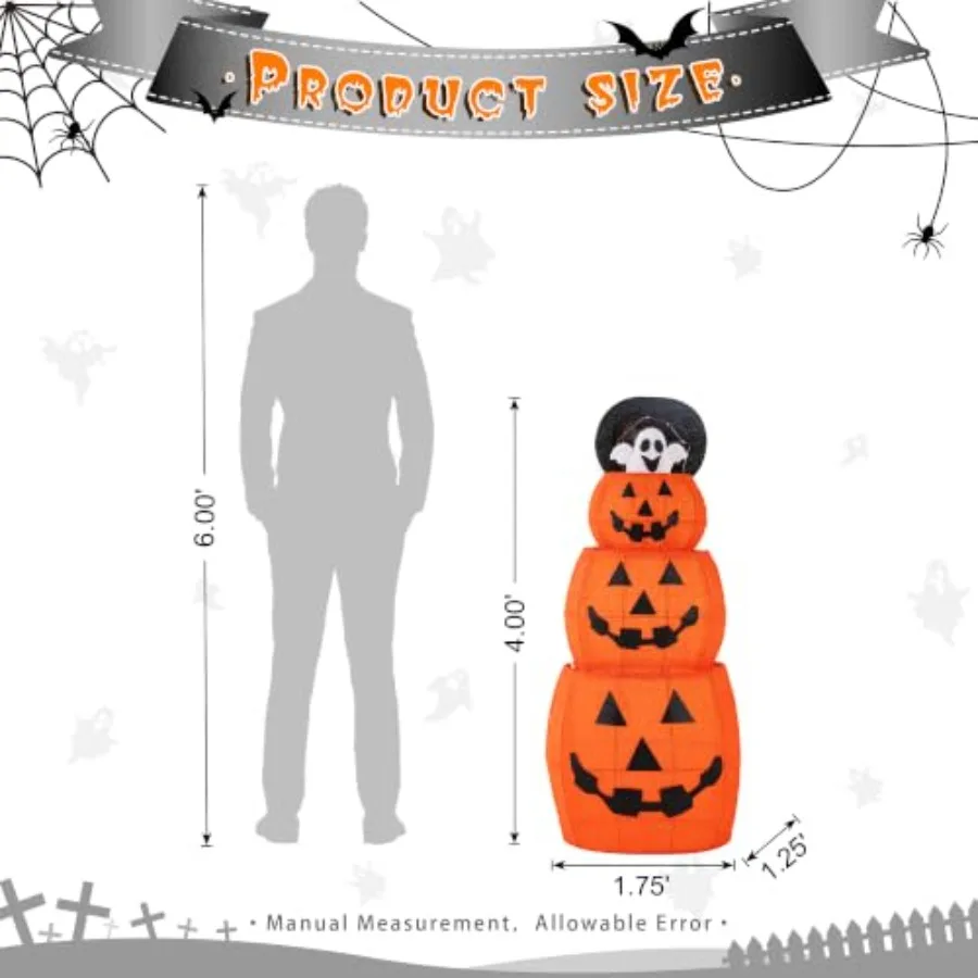 Outdoor Halloween decoration: 48-inch jack-o'-lantern with 120 LED lights, extendable ghost, 3D pumpkin display in orange and w