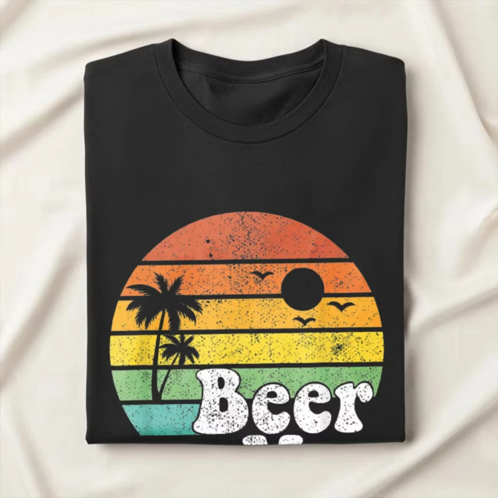 Beer Me Retro Sunset Graphic Tee Tropical Palm Holiday Drinking Men Women Cotton Casual Shirt Funny Beer Tee Alcohol Shirt