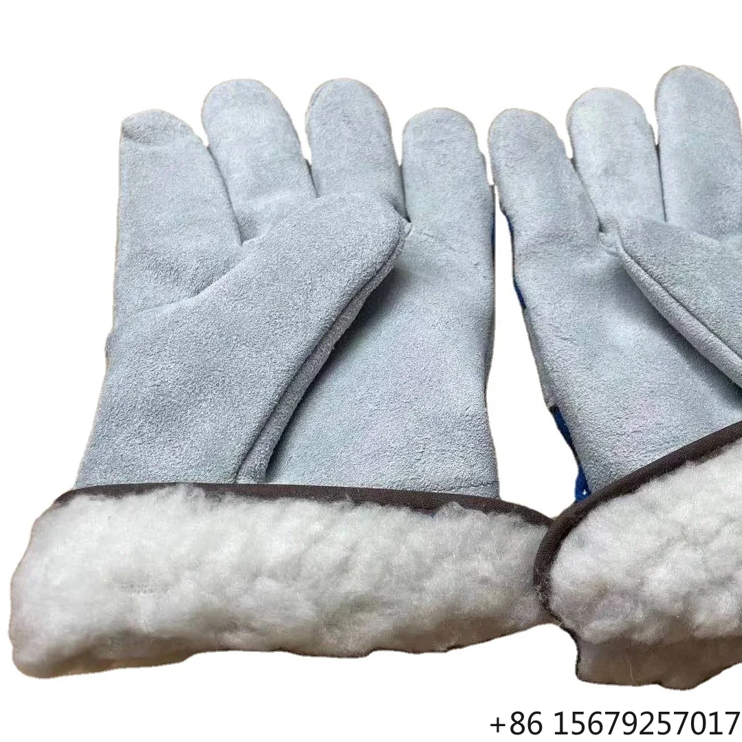 Men's Thick Winter Rigger Industrial Construction Driving Cow Split Safety Work Cowhide Leather Tig Welding Gloves Thick Fleece