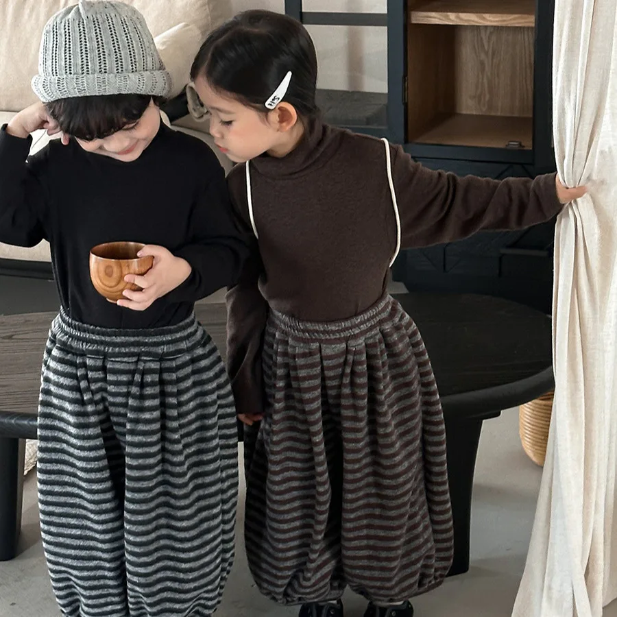 

2025 Autumn Winter New Striped Baby Boy's Pant Bloomers 1-9Year Girl's Retro Wide-leg Pants Children Pants