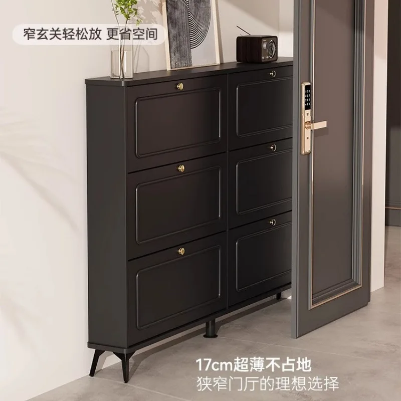 Solid Wood Black Ultra-thin Tipping Bucket Shoe Cabinet, Home Entrance Shoe Cabinet In The Corridor Outside The Door, The New 20