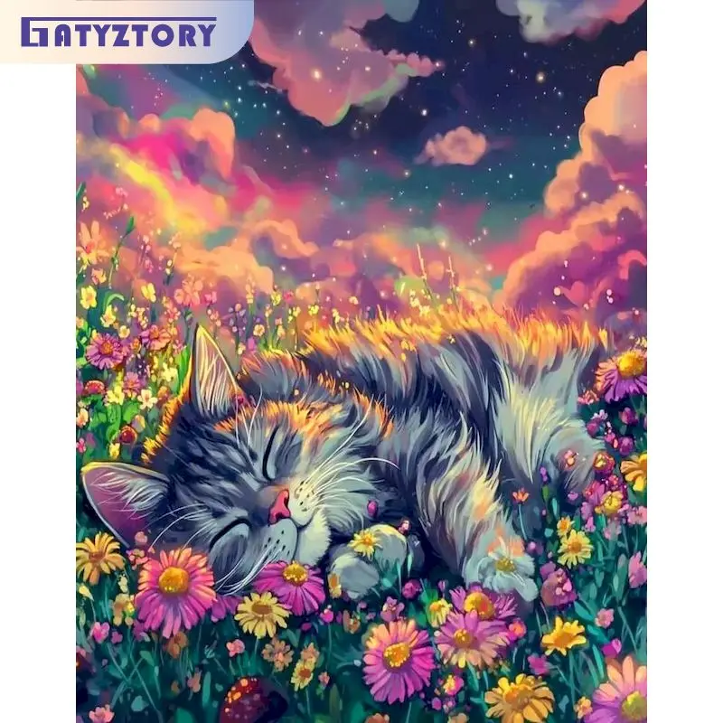 

GATYZTORY Painting By Number Cat Animals Drawing On Canvas HandPainted Art Gift DIY Pictures By Number Flower Kits Home Decor