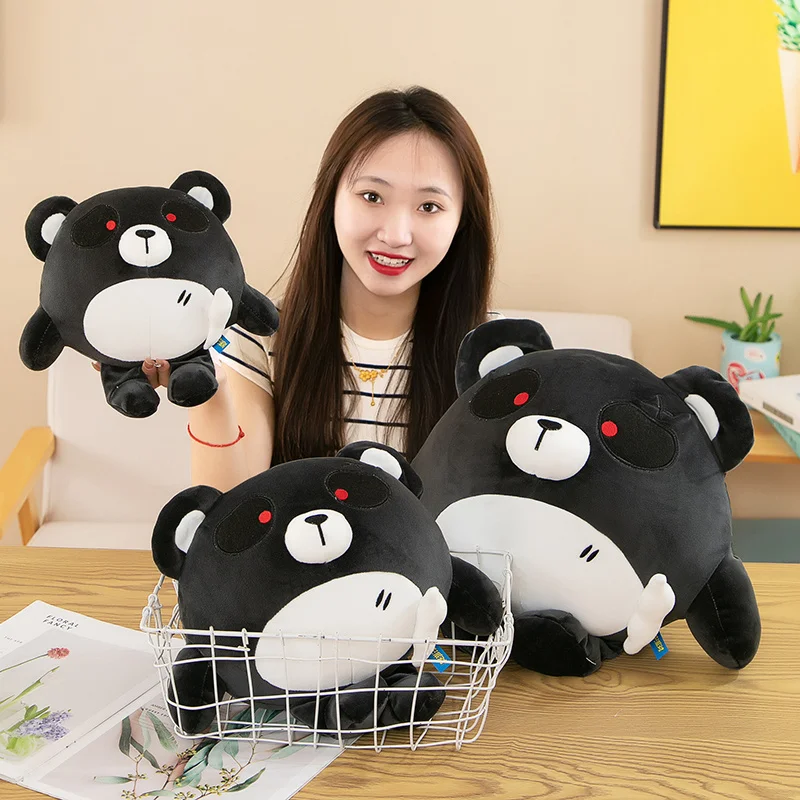 Almohada de peluche de oso oscuro de Anime Kawaii, animales de peluche suaves, muñecas de oso pequeño en forma de bola de dibujos animados, regalos para niños y niñas