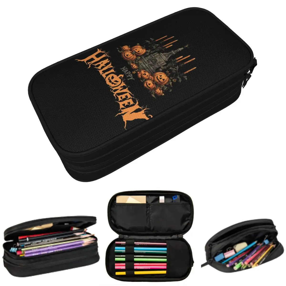 

Halloween Spooky Gothic Pumpkin Lantern Pencil Case for Students School Pen Box Pencil Bag Stationery Supplies Pen Holder Bag