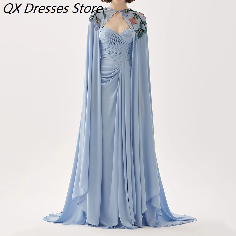 

Women's A-line Evening Dresses Floor-length O-neck Sleeveless Prom Dresses Fashion Flowers Stole Simple Draped Customized Gowns