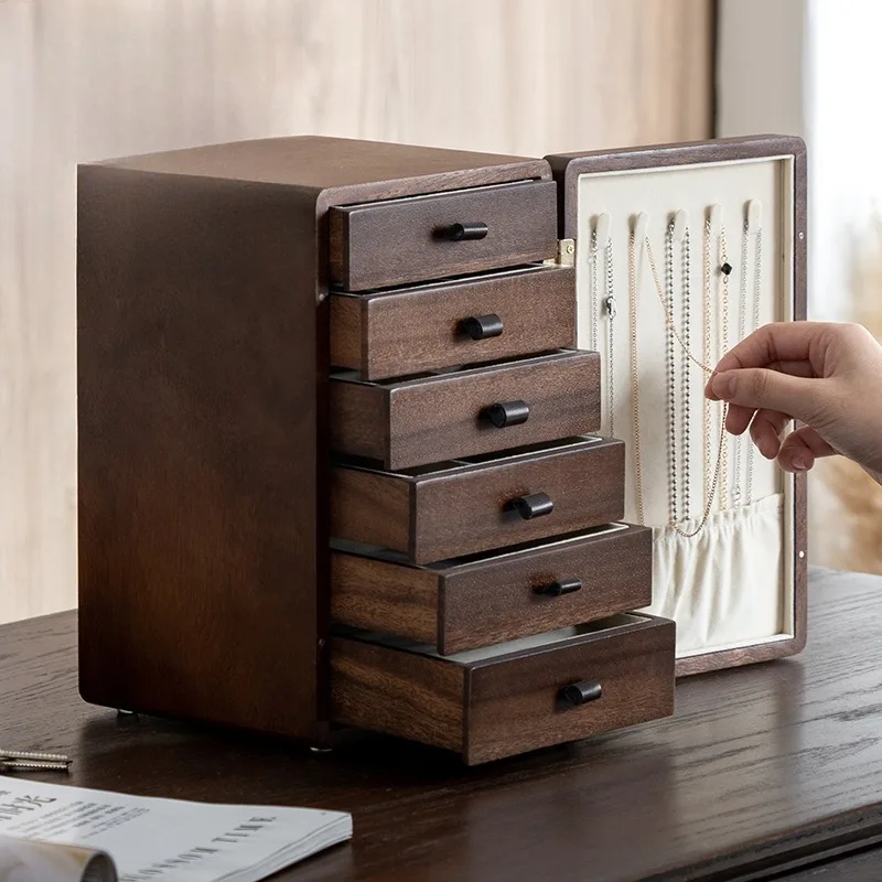 

Solid Wood Jewelry Display Box Retro Necklace Earring Ring Storage Boxes Large Bracelet Watch Showcase Case Magnetic Jewelry Box