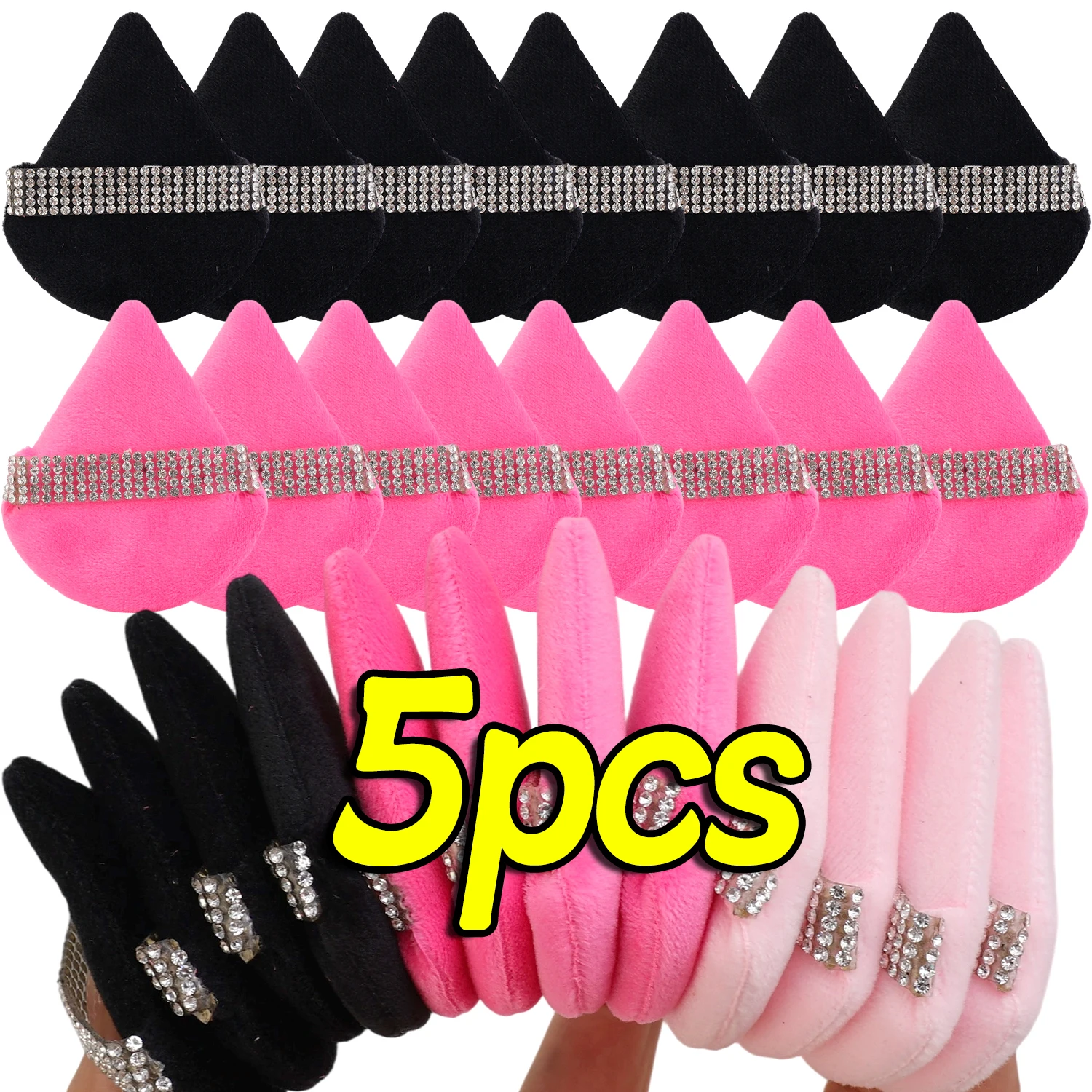 Diamante triângulo veludo pó puff rosto ferramentas de maquiagem macio esponja rosto beleza maquiagem esponja cosméticos puffs acessórios