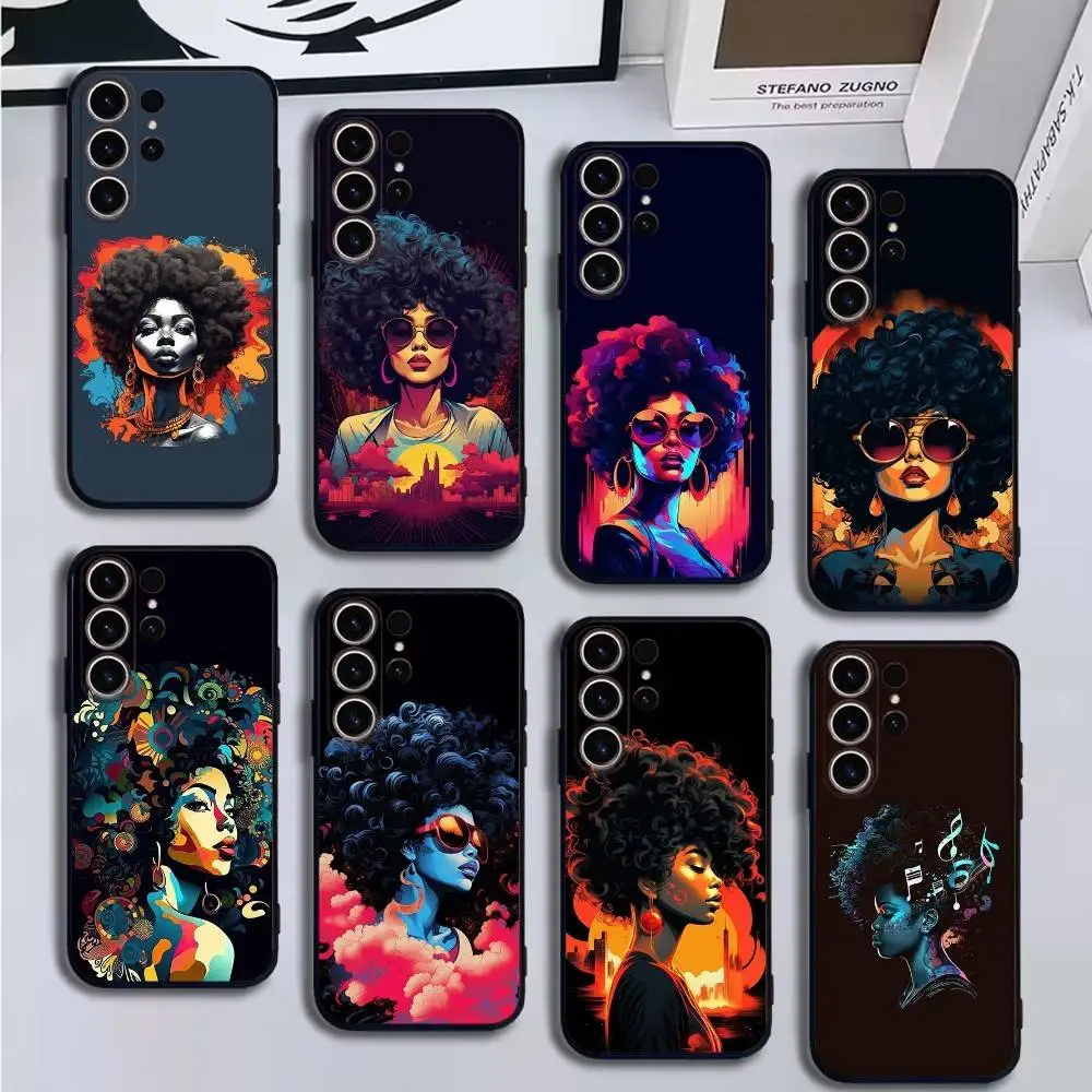 

Colorful Art African Girl Phone Case For SamsungS25,24,21,22,23,30,Ultra,20,Plus,Fe,Lite,Note,10,9,Soft Black Cover