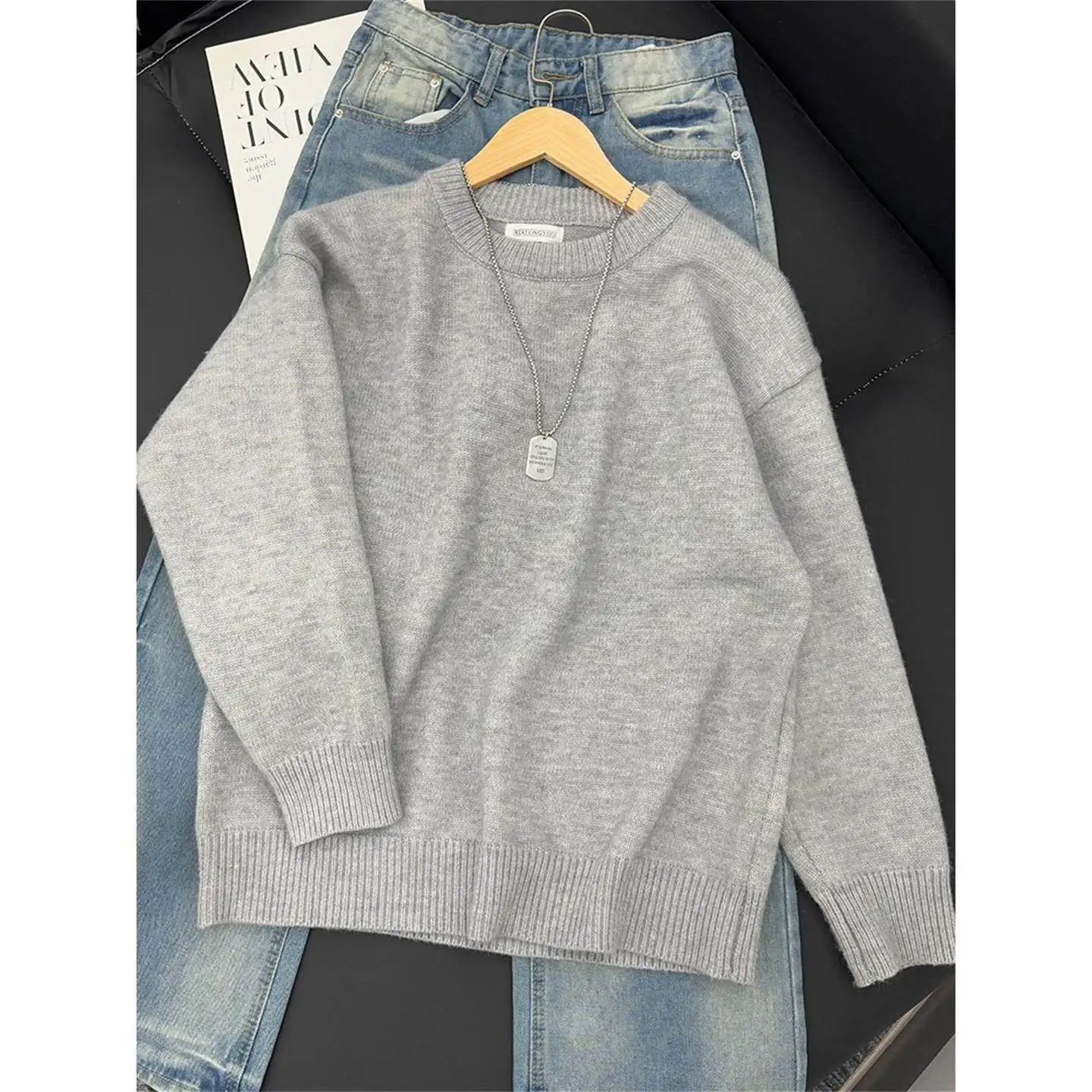 

Men's Knitted Sweater Spring Autumn round Ne Color Anti-Ball Thin Woolen irt Casual Sle Long Sve Thermal Top