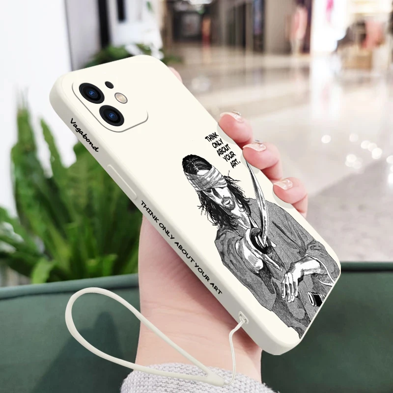 Vagabond Manga Phone Case For iPhone 15 14 13 12 11 Pro Max Mini X XR XS MAX SE20 8 7 6 6S Plus Silicone Cases with Hand Strap