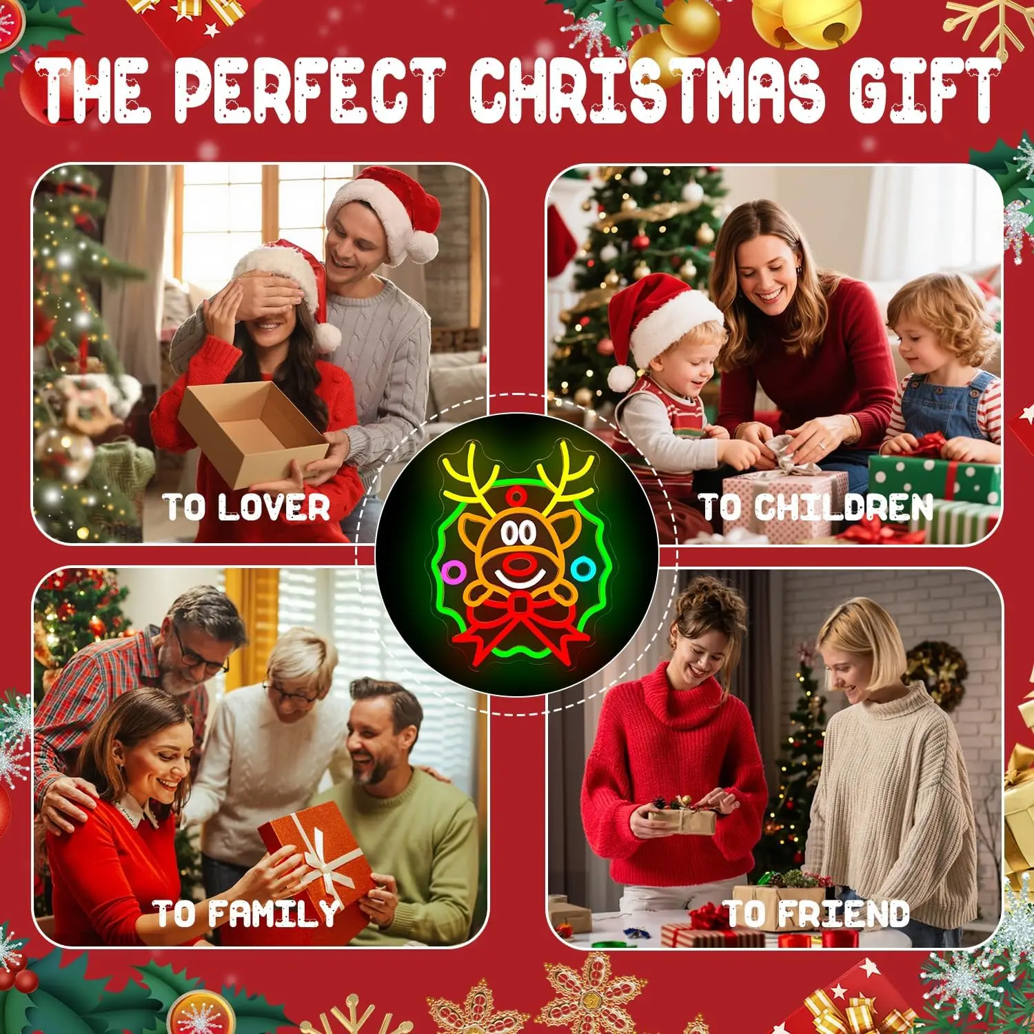 عيد الميلاد النيون تسجيل USB عكس الضوء إكليل الأيائل Led ضوء النيون لغرفة النوم مهرجان عيد الميلاد حفلة نافذة المنزل جدار الفن الديكور هدية