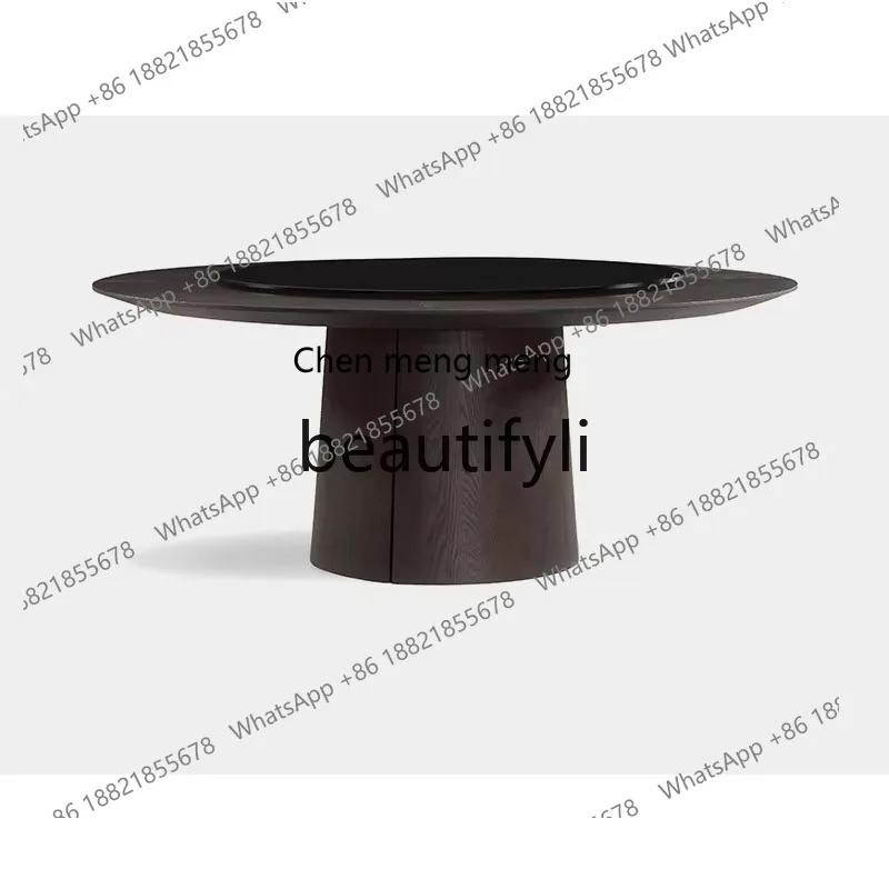 

X FH Large Villa Italian Style Solid Wood Round Dining Table with Turntable Minimalist Home Dining Table