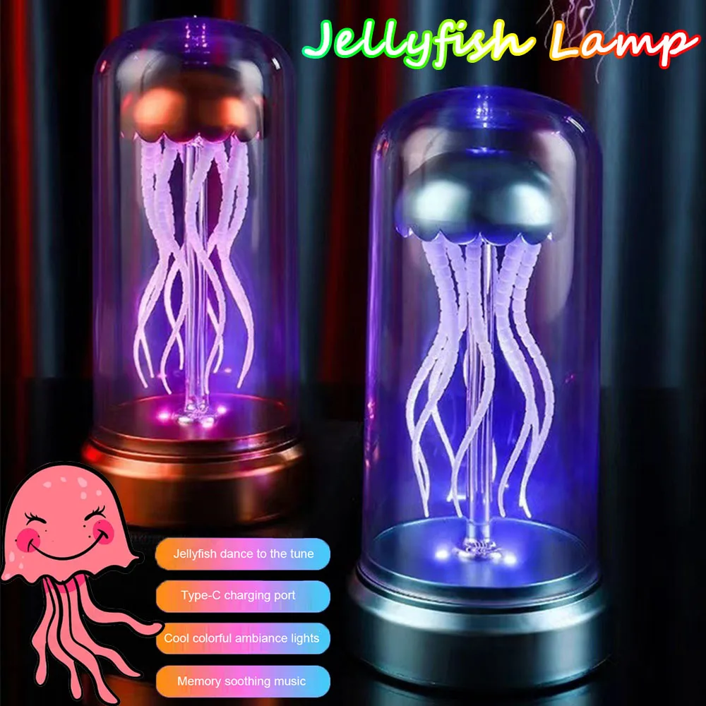 

Jellyfish Lamp with Music Bedside RGB Lamp Decorative Atmosphere Light Type-C Charging Desktop Luminous Light for Party Favors