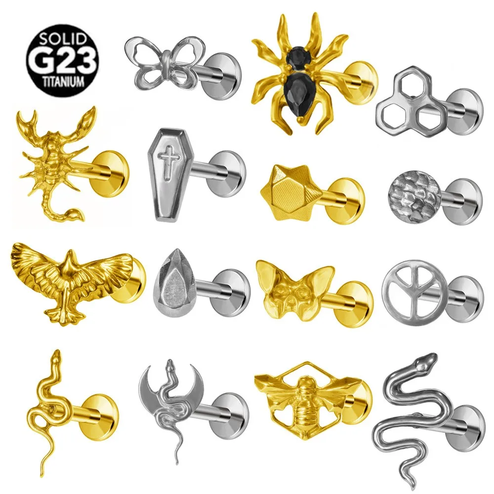 Snake Bee Dragonfly Threadless Piercing Crab Scorpion Fish Pin Push in Labret Stud Flower Moon Swallow Bird Daith Conch Earring