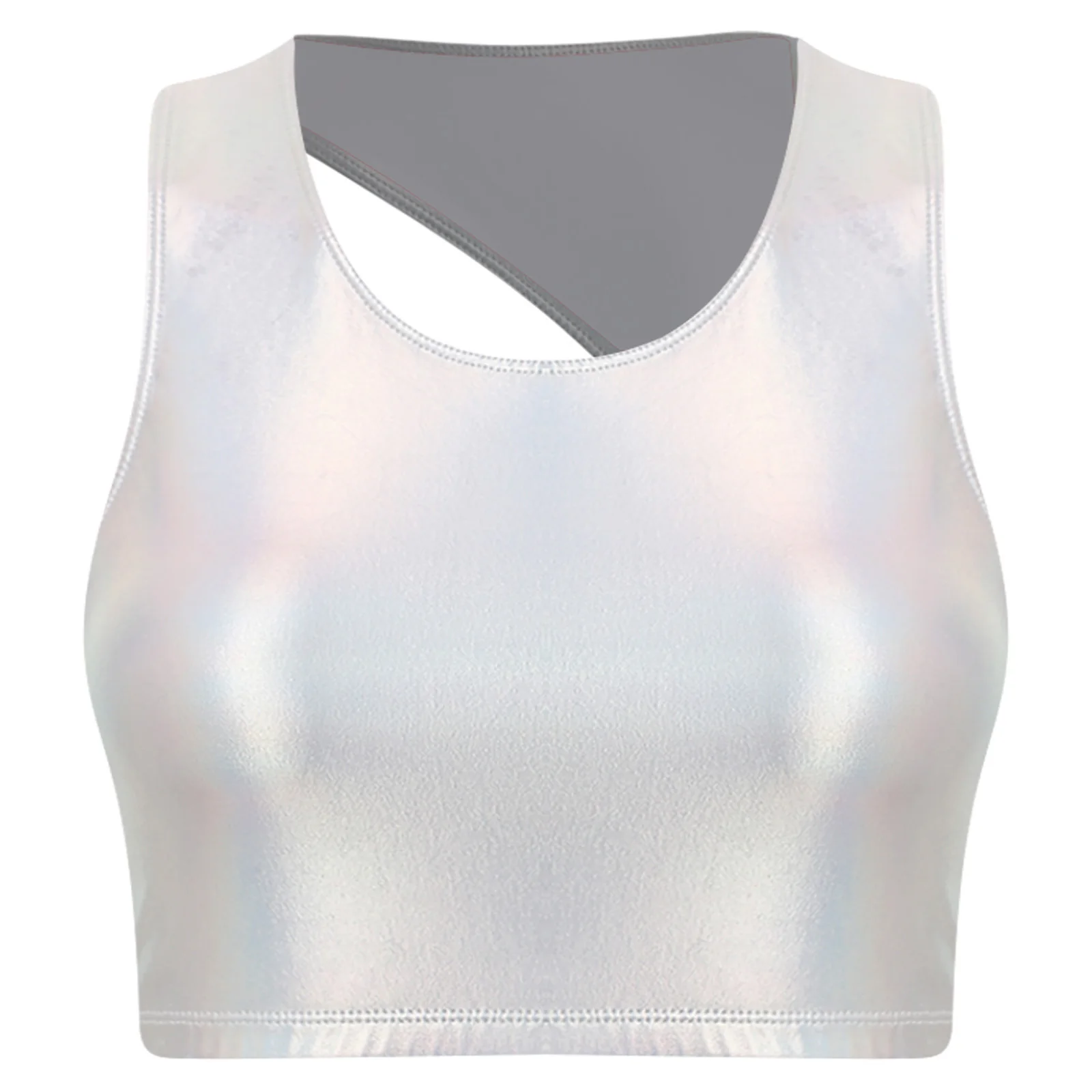 Vrouwen Gloss PU Lederen Vest Crop Tops Clubwear Terug Uitgehold Mouwloze Tank Top voor Nachtclub Rave Party Muziek Festival Dans