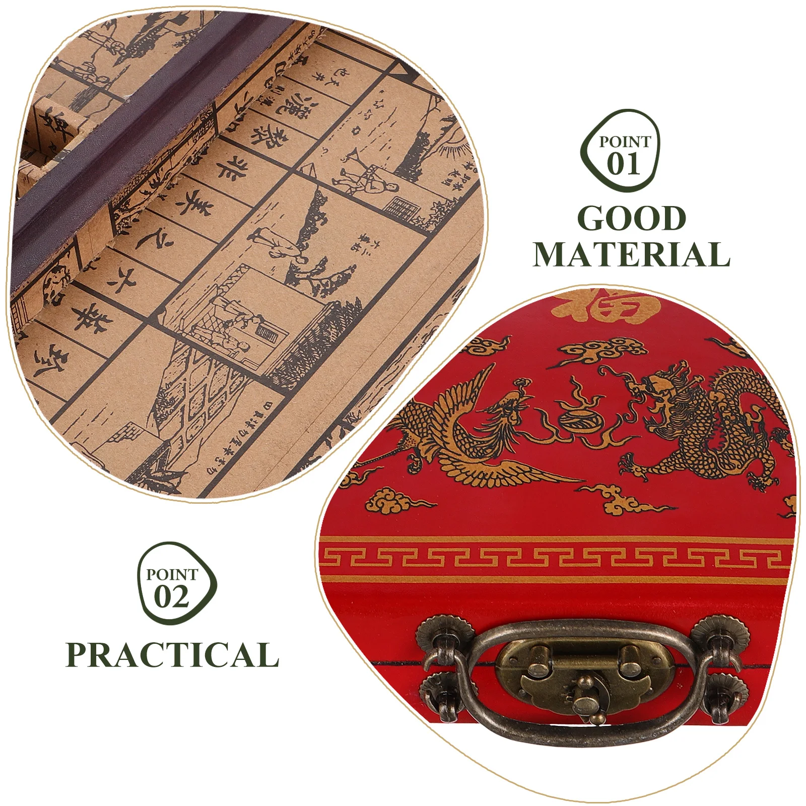 麻雀箱 大容量 頑丈な収納容器 滑らかなエッジ レトロなデザイン ポータブルハンドル 家庭用ツールボックス 中国語