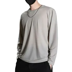 Men Long Sleeve T-shirt Soft Breathable Men's Contrast Color T-shirt Stylish Long Sleeve Top for Commute Fall Spring Men T-shirt