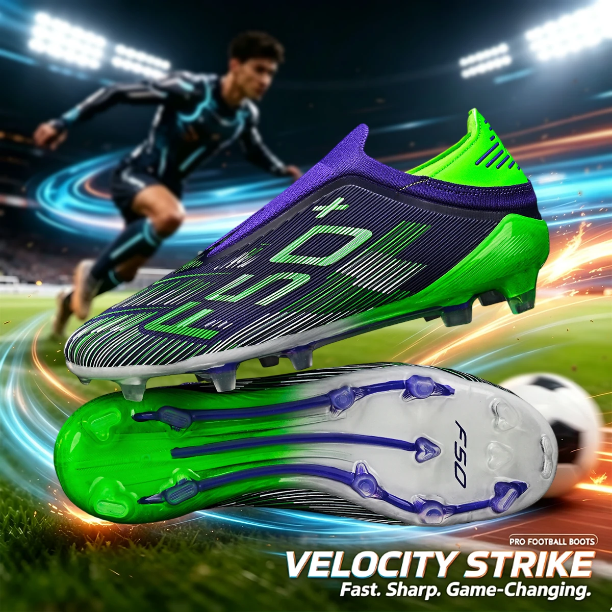 Adult AG FG Hybrid Soccer Cleats, Textured PU Upper for Better Ball Control, TPU Mixed Studs for Wet Natural Grass Match - view 4