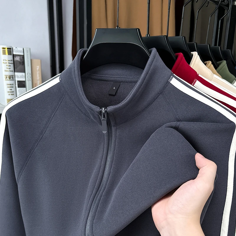 

High End Autumn and Winter Fleece Plus Thick Fleece Men's Hoodie Stand Collar Zipper Cardigan Casual Sports Jacket Jacket Jacket