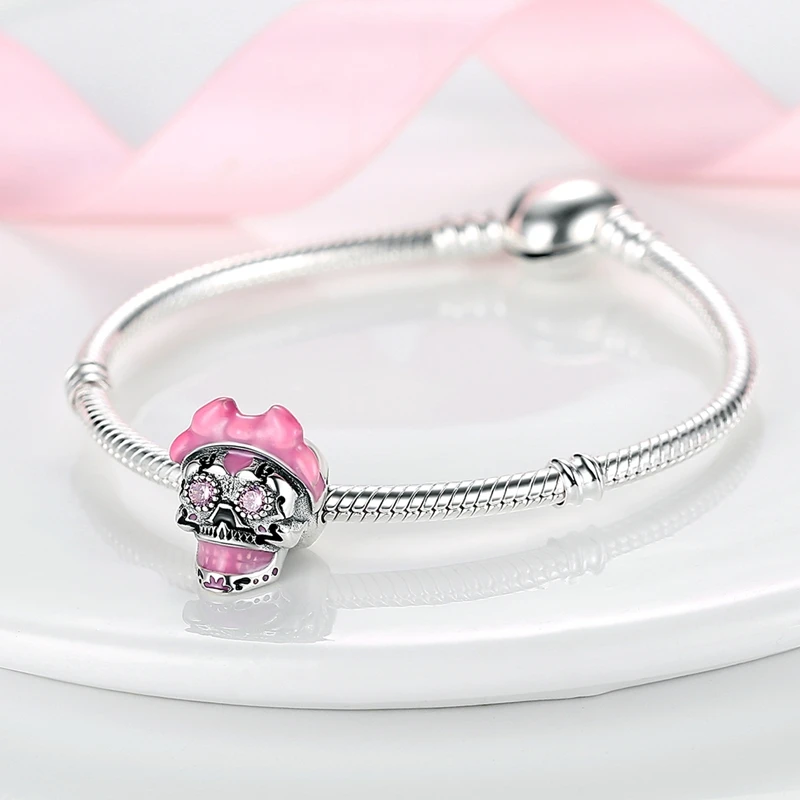 Charm-Anhänger aus 925er Silber, leuchtend im Dunkeln, Totenkopf- und Kürbis-Charm, passend für 3 mm Original-Armbänder, Halsketten, Damen-DIY-Schmuck, Geschenk – Detail 4