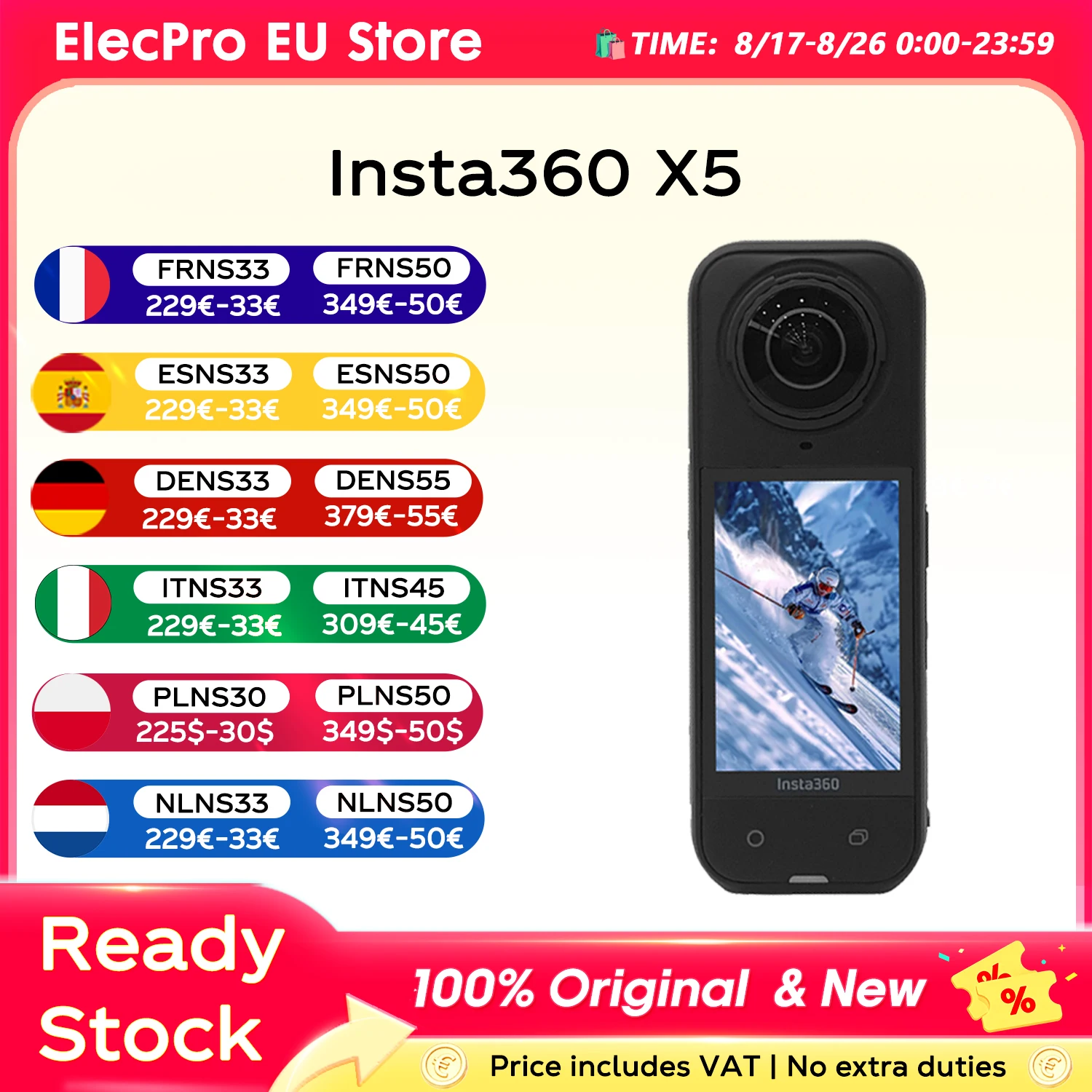 【LOCAL+】Insta360 X5 Action-Kamera 360 °   Wasserdichte Sportkamera-Objektive 8K 30Fps 360° °   Videokamera mit Ultra-High-Definition-Aufnahme für Sport