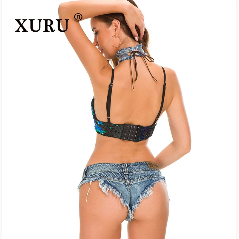 XURU-Jeans da ragazza piccanti da spiaggia europei e americani, pantaloncini di Jeans invecchiati, pantaloni Casual a vita bassa, taglie forti N1-645