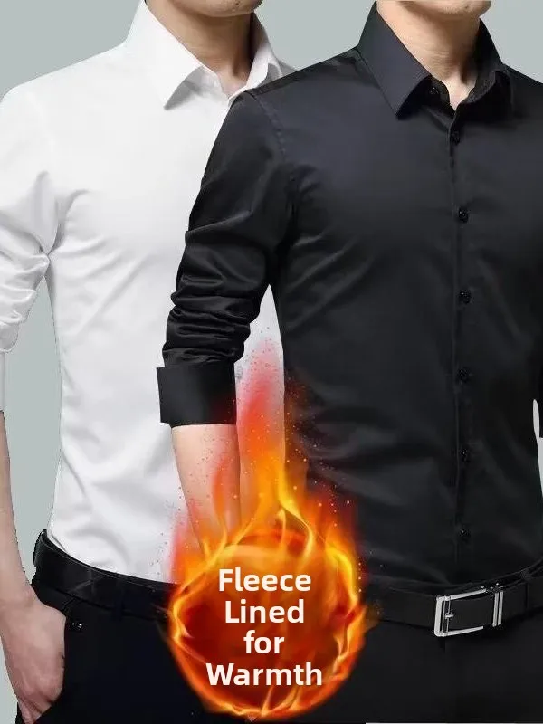 

Men's Fce Lined Slim Fit Long Sve irt Warm Busin Casual Korean Sle Winter Faion irt for Youth Daily Wear