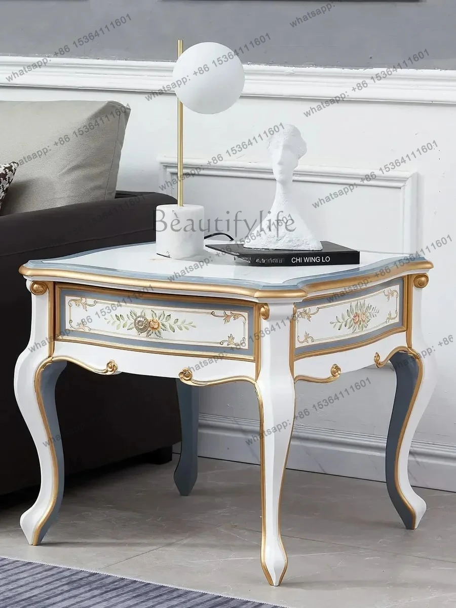 طاولة زاوية أوروبية فاخرة، أريكة خشبية صلبة فرنسية، منحوتة #3