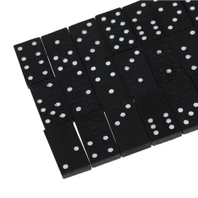  28pcs Black Dominos Convenient Wooden Box Children Educational Toy for Interactively Play and Skill Building Activity