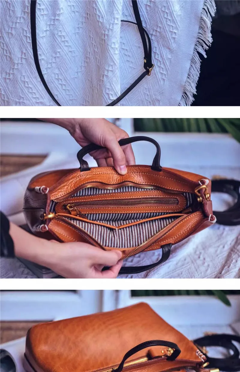 Fashion designers handmade genuine leather women's handbag vintage casual luxury first layer cowhide female crossbody bag image 6