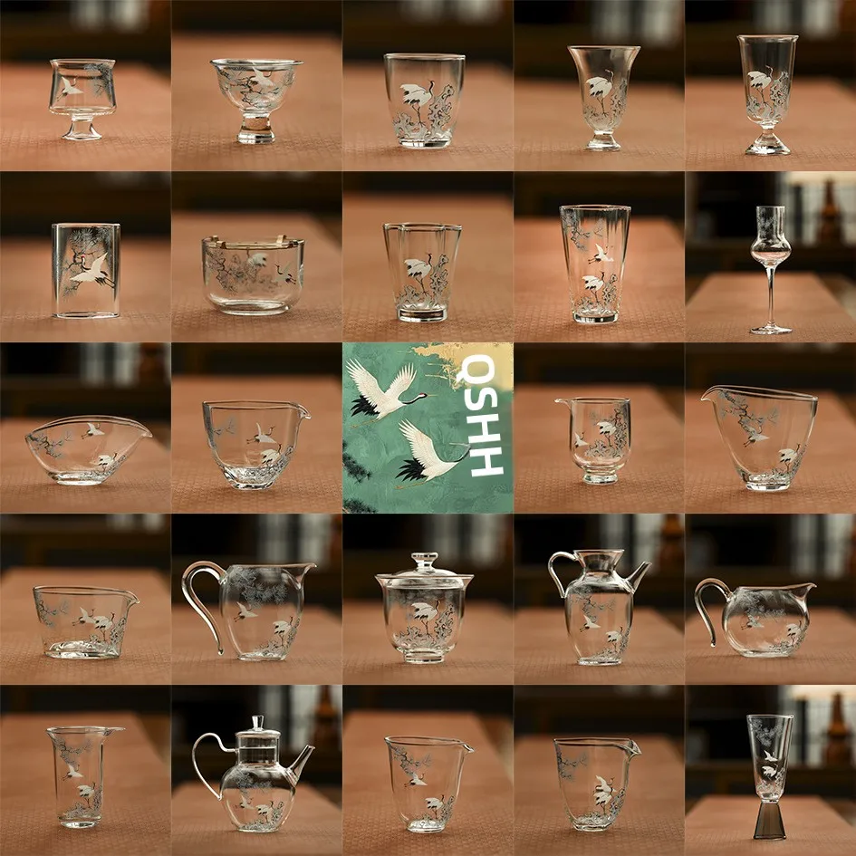 

Набор для чаепития из стекла ручной работы: чайник, чашки, чаша для разлива, с китайской росписью, дизайн 2025 года