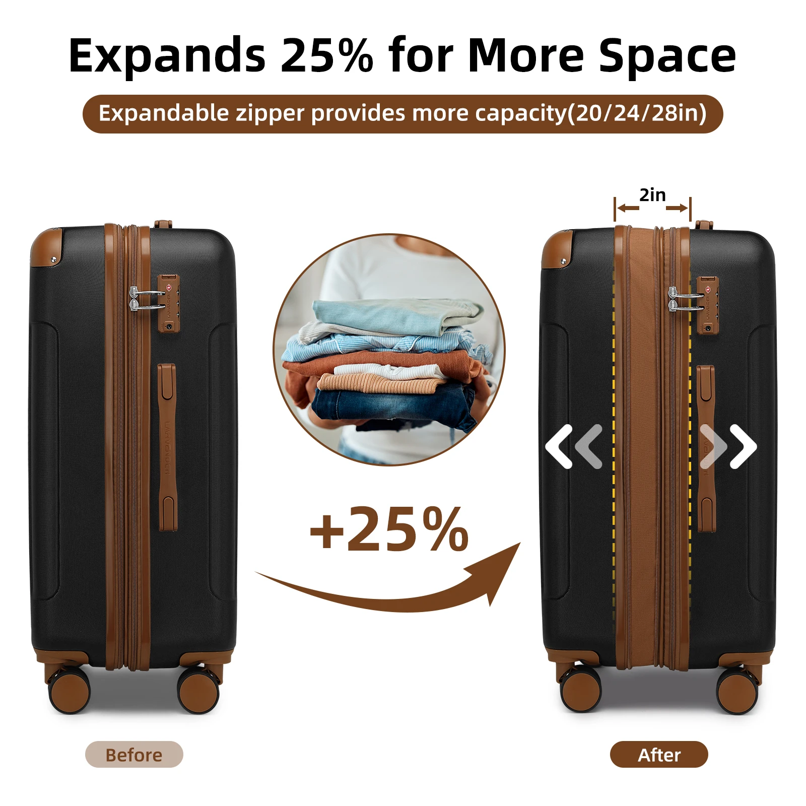 Black & Brown Luggage Set 6-Piece with Spinner Wheels - Lightweight ABS Hard Shell Suitcases for Travel & Business