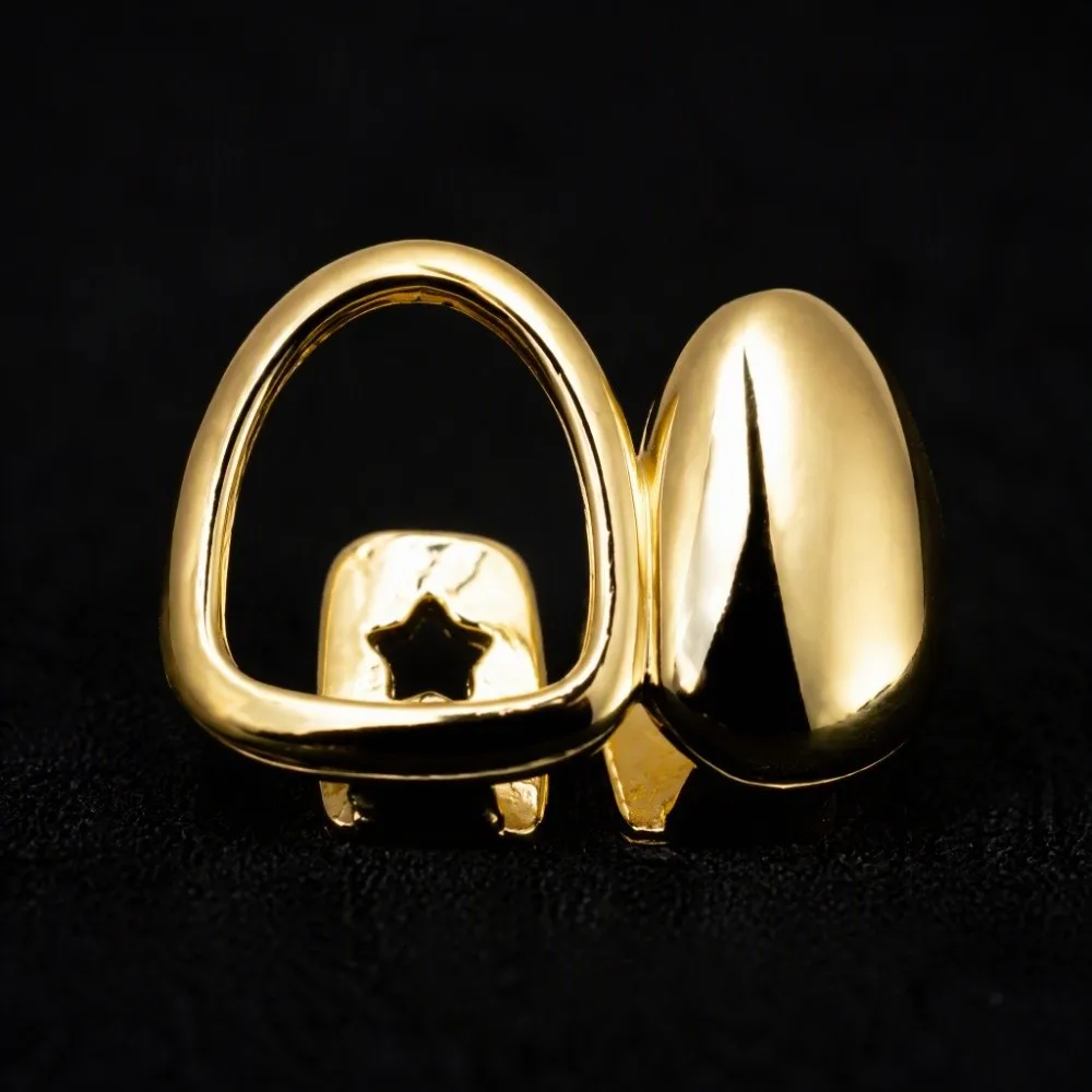 Unique Hollow Out Teeth Grillz Geometric Glossy Open Face Tooth Caps Vintage Open Frame Temporary Teeth Grills Party Costume